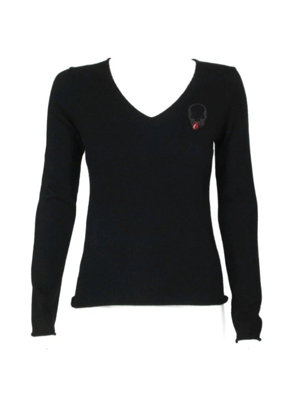 Lucien Pellat Finet Black Skull Rhinestone 100% Cashmere Sweater Womens sz S 443